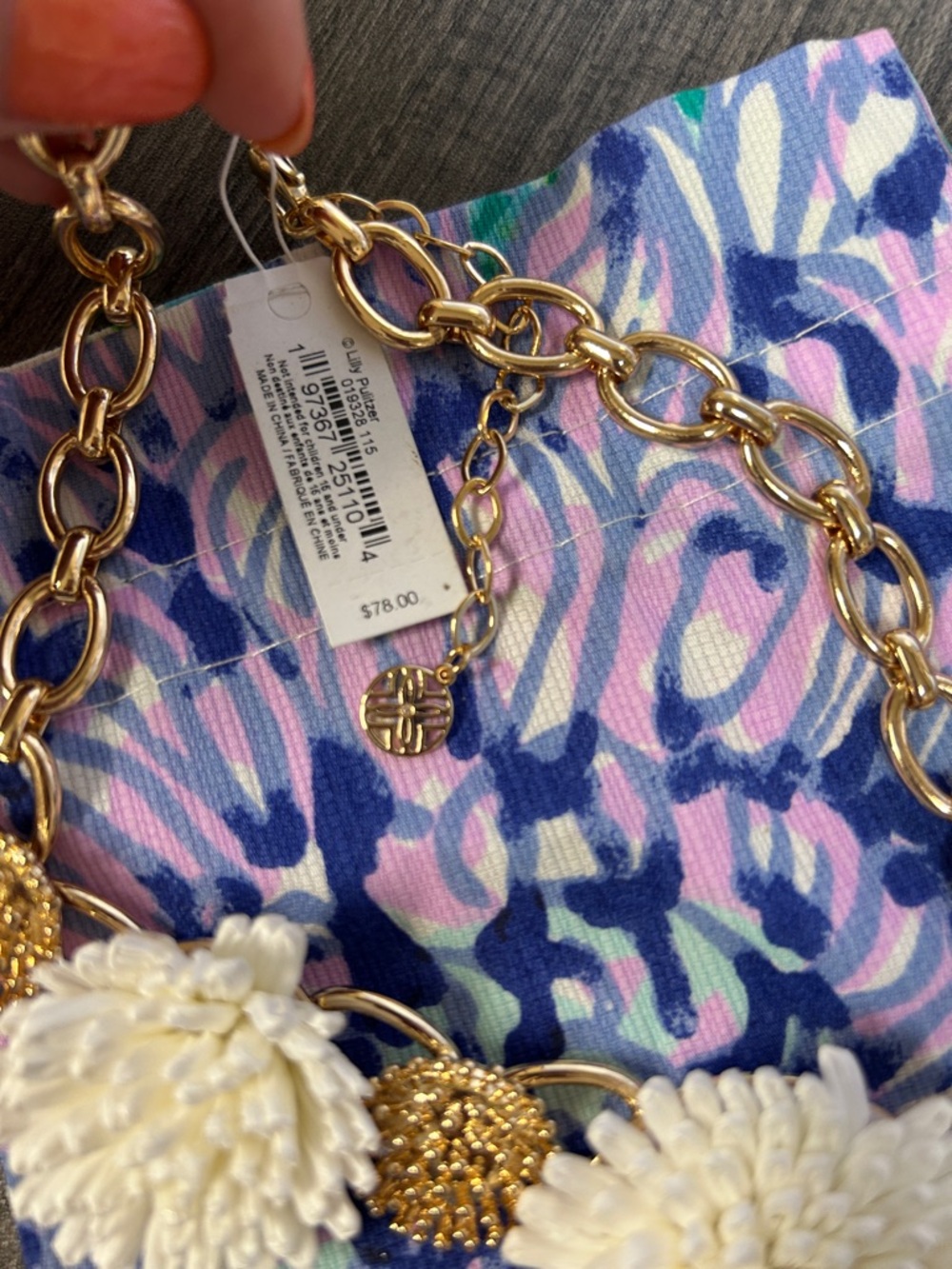 Lilly Pulitzer Pink, Blue and White Floral Cluster Necklace with Gold Accents - Picture 3 of 6